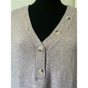 Loft M Deep‎ V Neckline Chartreuse Long Sleeve Sweater Henley Rib Hem Sz M